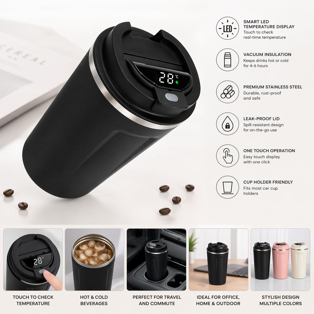 Smart Temperature Display Vacuum Insulated Coffee Mug
