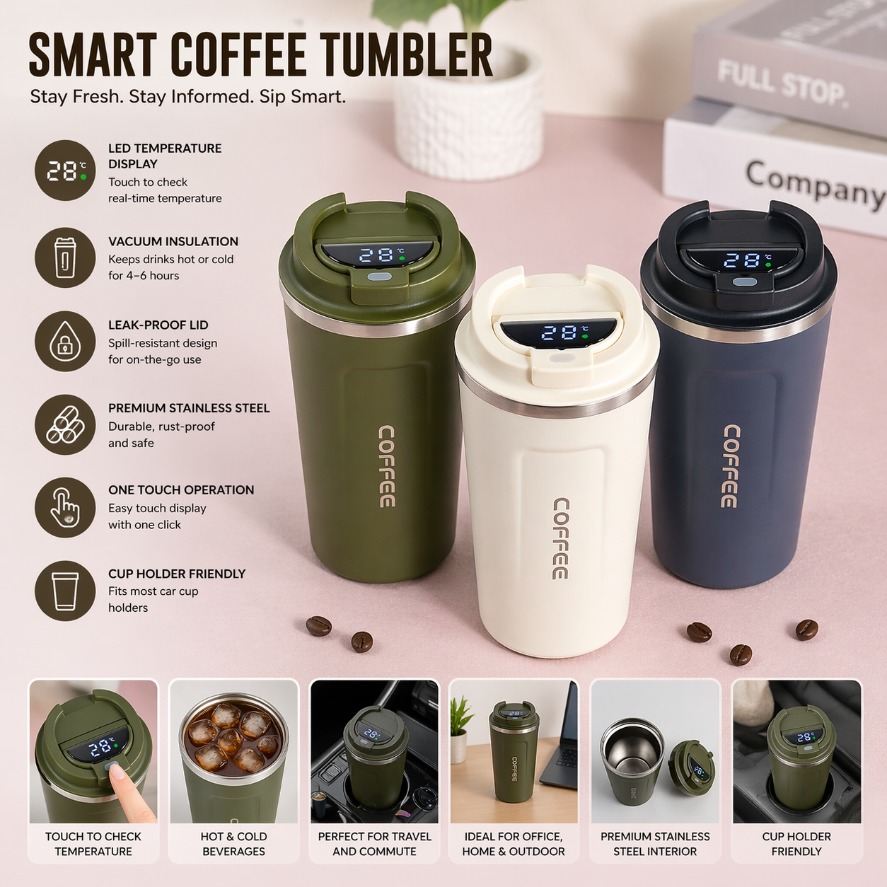 Smart Temperature Display Vacuum Insulated Coffee Mug
