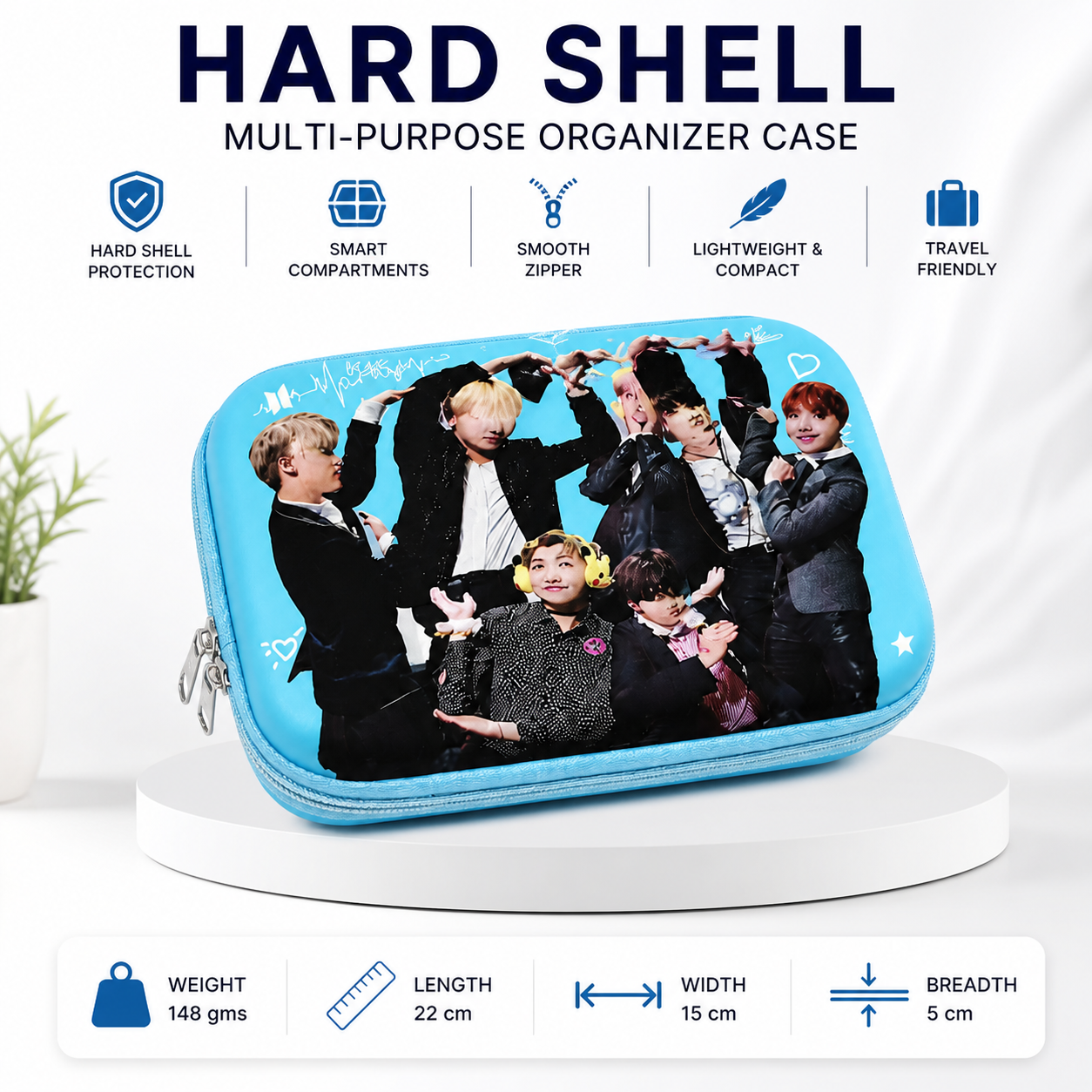 SkyVault Hard Shell Organizer Case – Multi-Purpose Travel Storage Box (Sky Blue, Printed Edition)